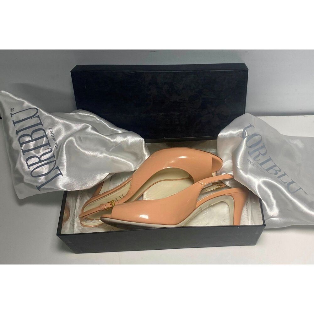 LORIBLU Italian Patent Leather Slingback Heels – Size 40 – Luxury Designer